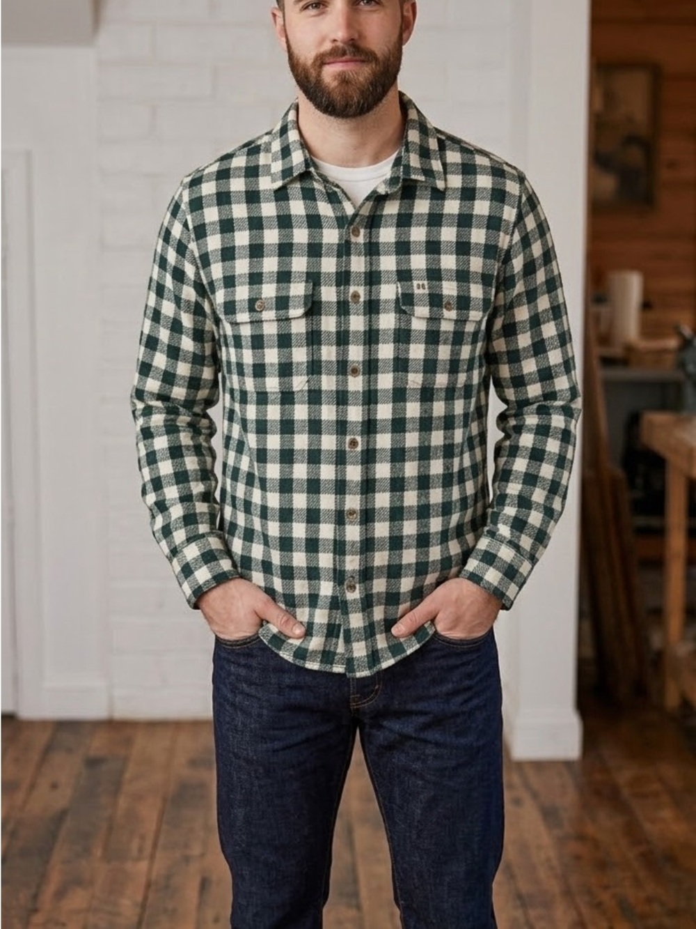 National Outfitters Men’s Green Plaid Button Down Flannel Shirt Size XL